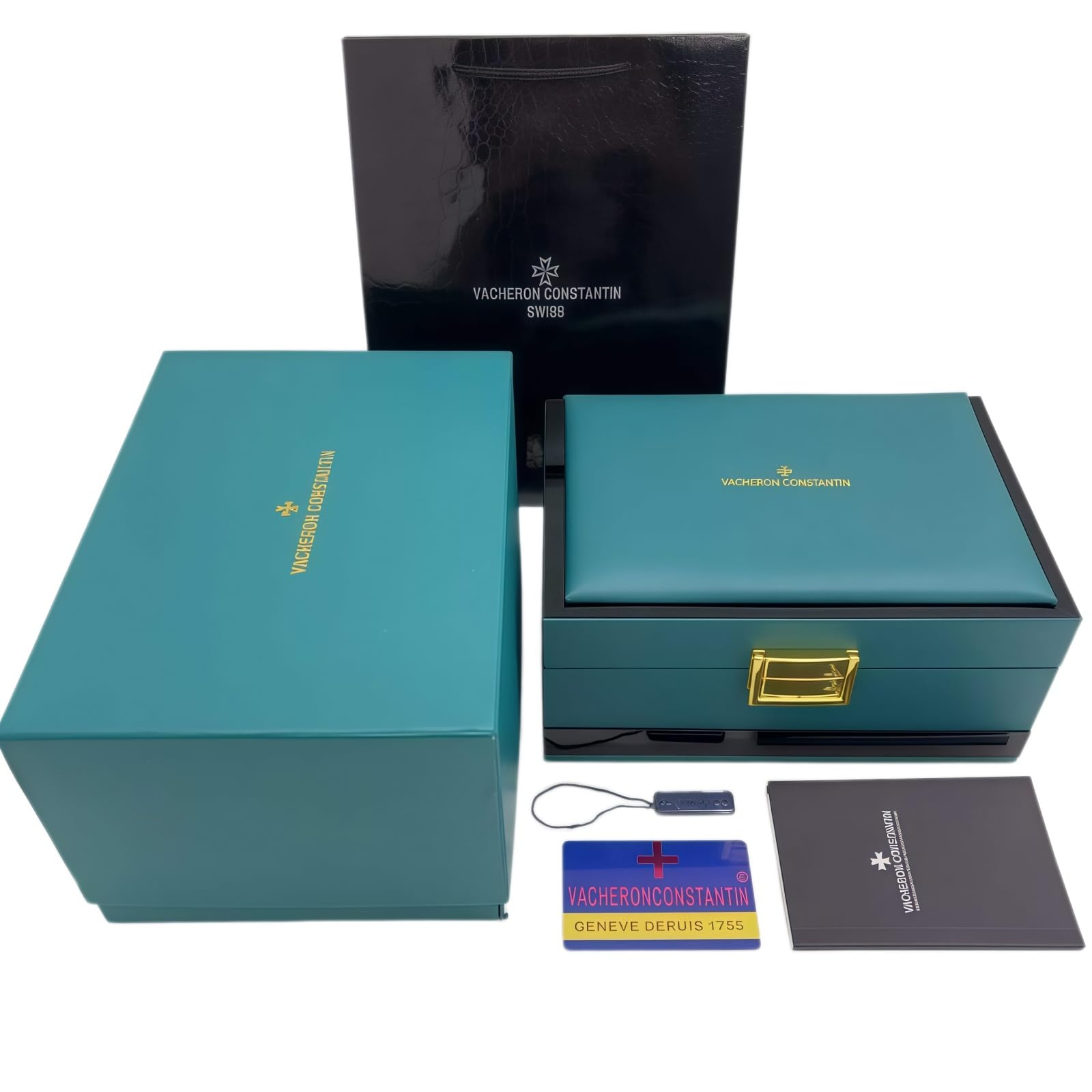 Caja Presentación Reloj Texturizada Verde Profundo Colección Organizador Forro Suave Estuche Protector 24.5cm Set para Vacheron Constantin