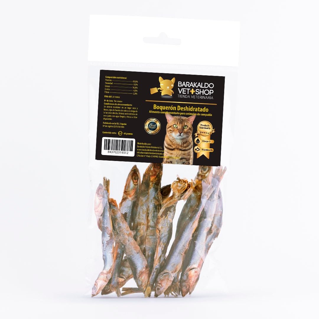 BVS Vet Shop | Boquerón Deshidratado para Gatos | Ayuda a Mantener una dentadura Sana y una higiene bucodental óptima | 60 gr
