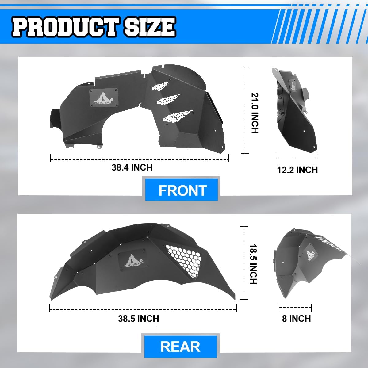 ROXX Front + Rear Road Front Inner Fender Liners Offroad Mud Guard Compatible with Jeep Wrangler JL 2018-2026 for Wild Off-Road
