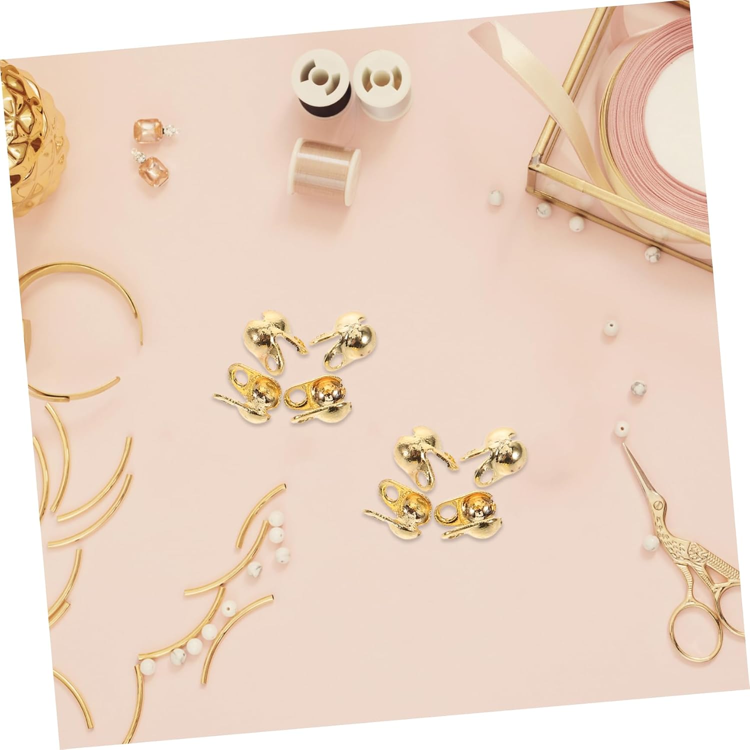 Angoily 150pcs Jewelry End Buckles Durable Knot Covers for Necklace Bracelet Making Elegant Crimp Bead Caps Jewelry Accessories for DIY Crafts Plated