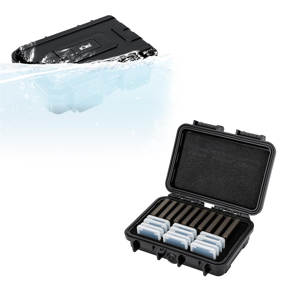 KIWIFOTOS Custodia per schede di memoria SD/SDHC/SDXC CFB resistente all'acqua, adatta per 12 SD + 10 porta schede CFexpress Type-B/XQD, custodia per schede SD individuale per viaggiatori, fotografi e