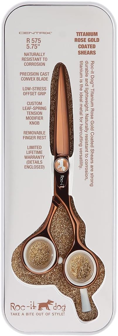 Cricket Centrix Roc-It Dog 5.75” Titanium Shear Professional Stylist Hair Cutting Scissor Lightweight, Rose Gold