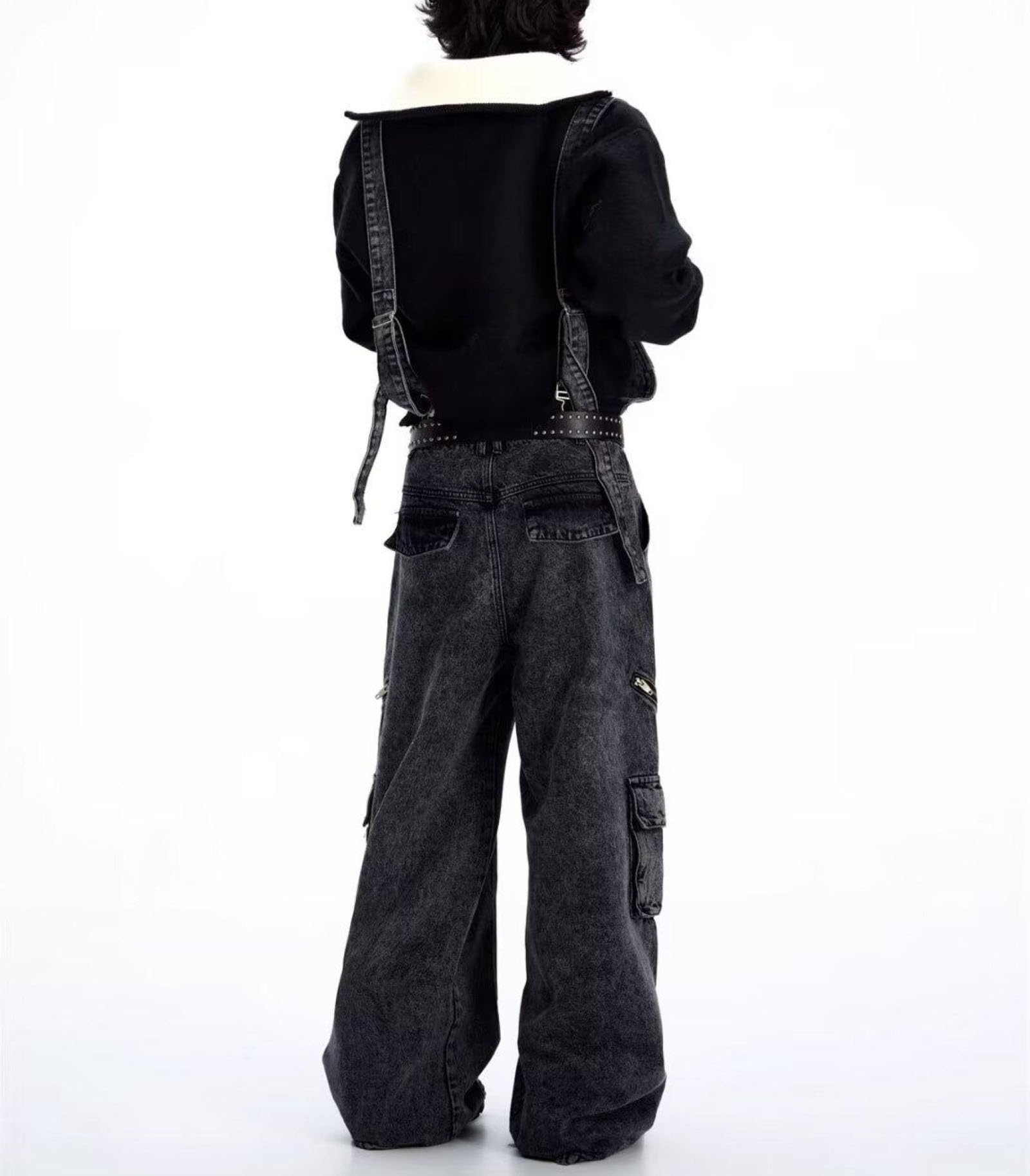 MęSkie LuźNe DżInsowe Ogrodniczki Z Przetarciami W Stylu Casual Z Prostymi Nogawkami Hip-Hopowym Vintage Unisex Odzież Robocza DżInsy