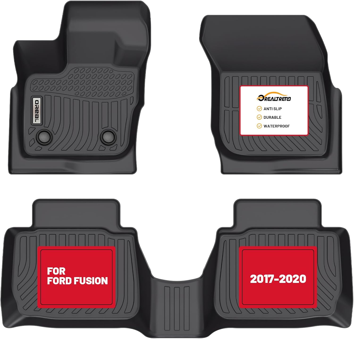 orealtrend Car Floor Mats Compatible with Ford Fusion 2017-2020/ Lincoln MKZ 2017-2020 Heavy Duty Liners All Weather Guard Spill Proof Black Front Rear Carpet Custom Fitted Odorless Anti Slip