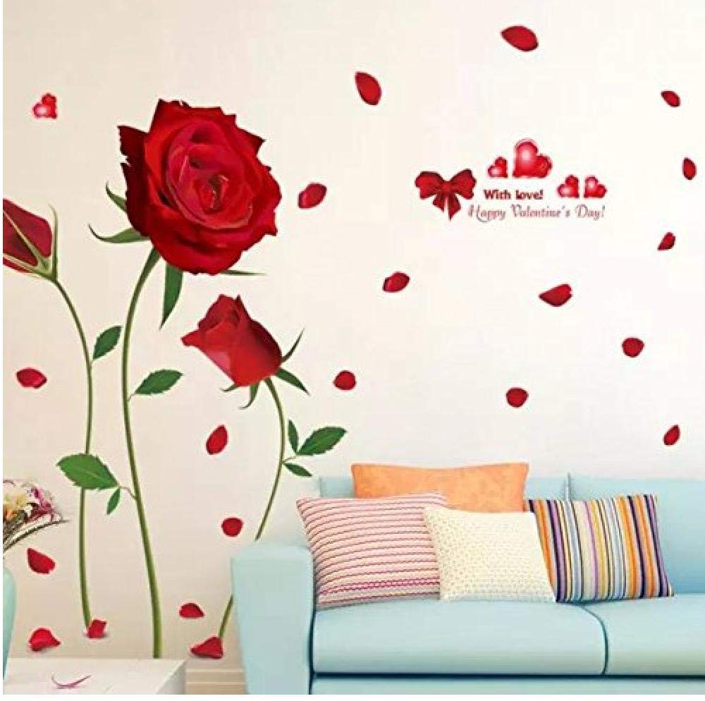 Wall Stickers romantiche Rose Rosse Il Salotto l'adesivi murali casa Decorazione Camera da Letto