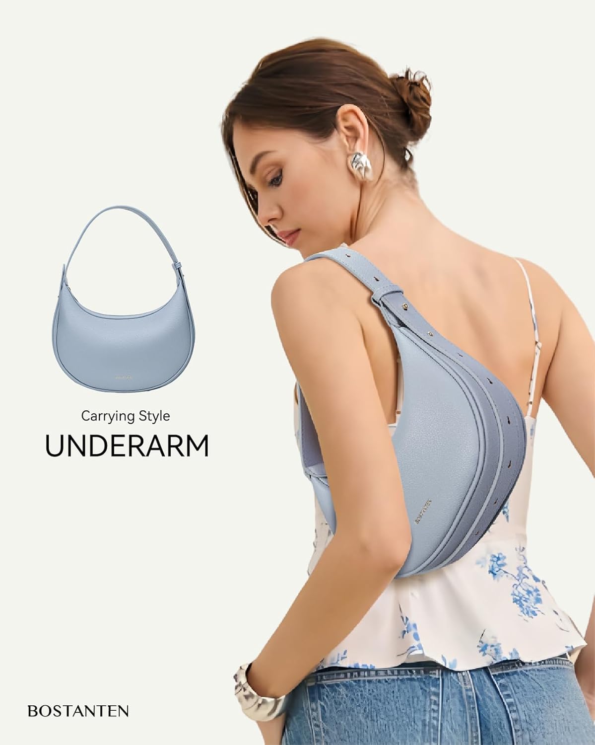 BOSTANTEN Crescent Shoulder Bag Vegan Leather Purses for Women Trendy Crossbody Clutch Hobo Handbag Adjustable Strap - Image 6