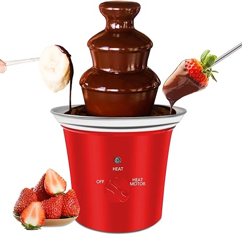 Máquina Mini Fuente de Chocolate Eléctrica Pequeña Fuente de Fondue de Chocolate para Fiesta para Caramelos Mantequilla Queso (Rojo)