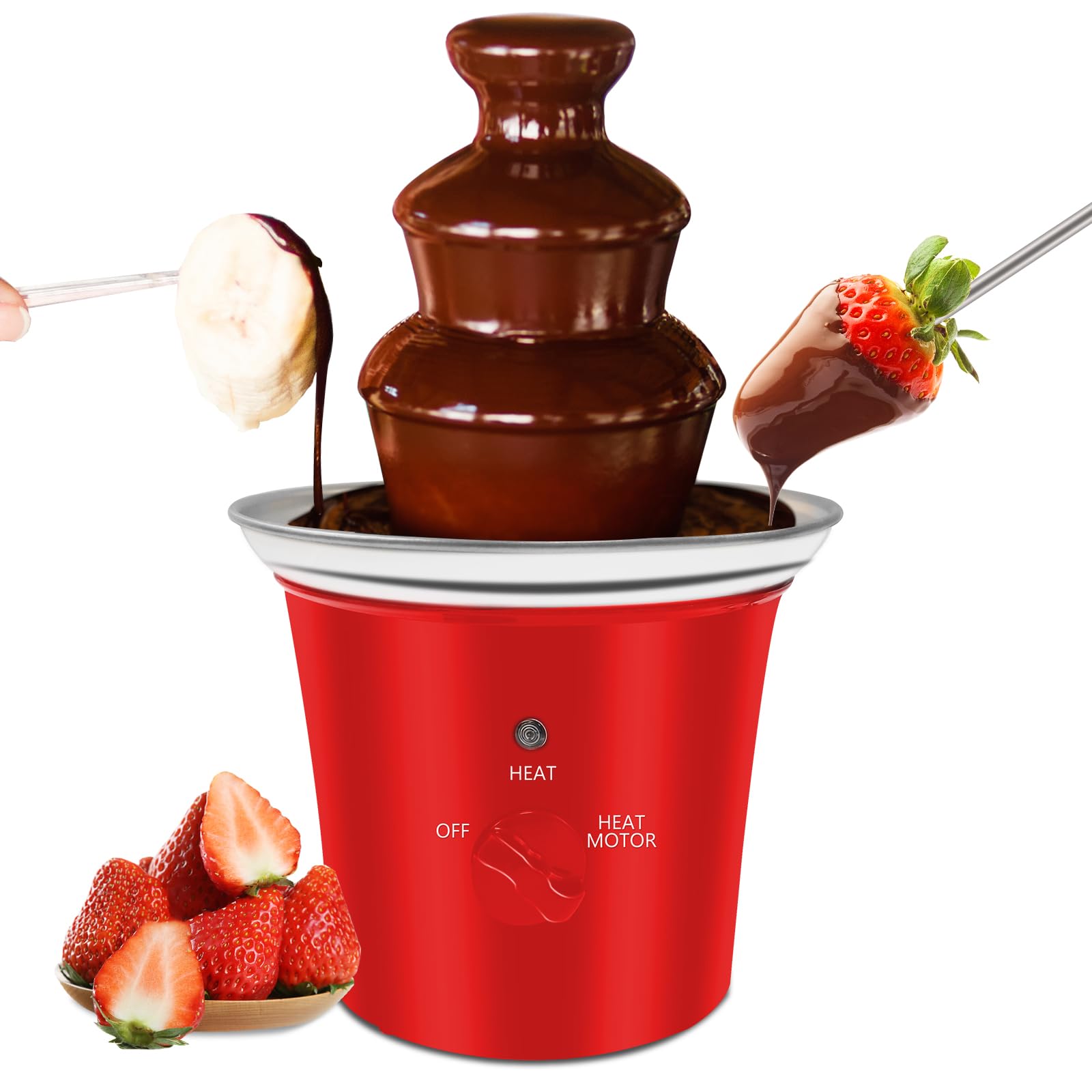 MINI Chocolate Fountain Machine Small Electric Chocolate Fondue Fountain Machine for Party for Candy Butter Cheese (Red)-image-48