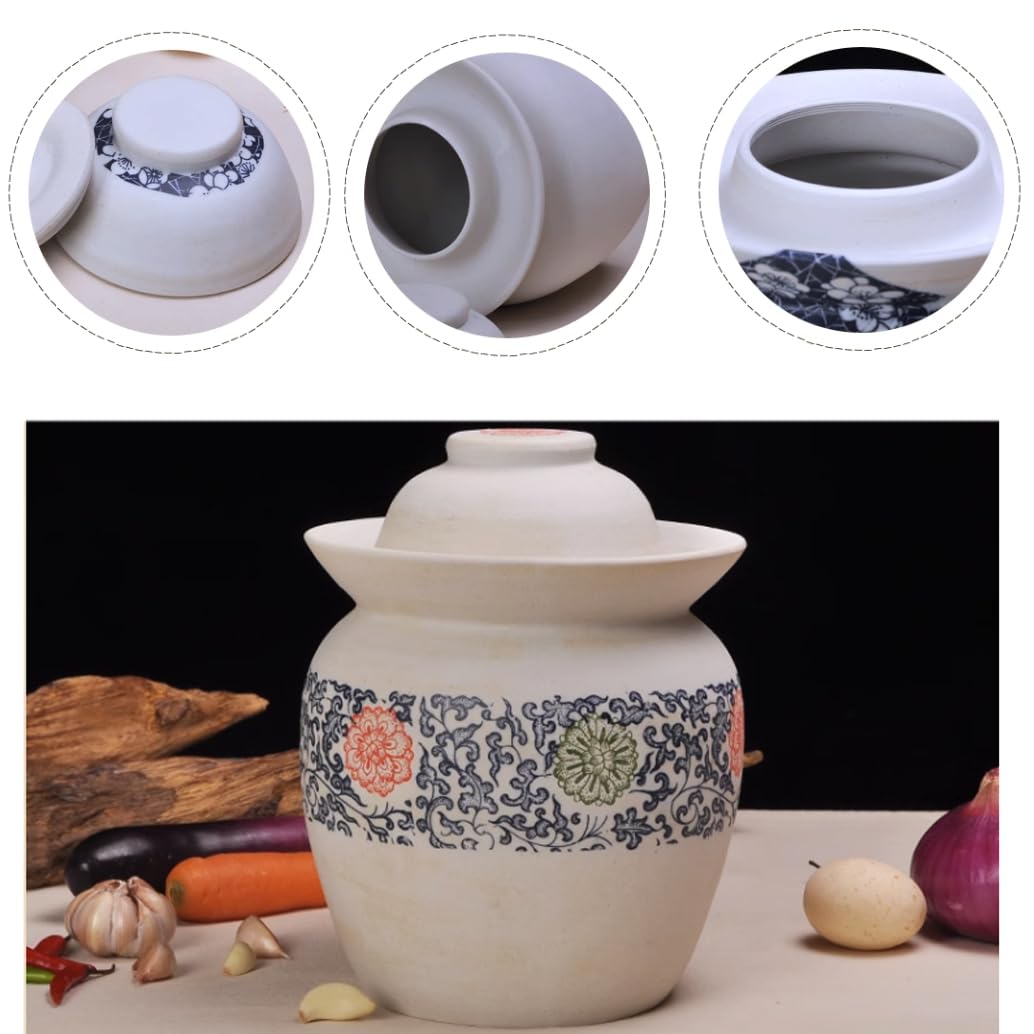 Kit di Barattolo di Fermentazione Tradizionale Barattolo di Sottaceti in Porcellana Grezza Cinese per Sottaceti Kimchi, Ceramica a Doppia Faccia in Vetro Che Ferment 4kg