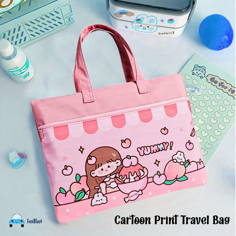 FunBlast Canvas Carrying Hand Bag – Multi-Purpose Shopping Bag, Tote Bag, Vegetable Bag, Lunch Bag, Water-Proof Reusable Travel Bag with Handle Strap and Zipper (Pink) 3