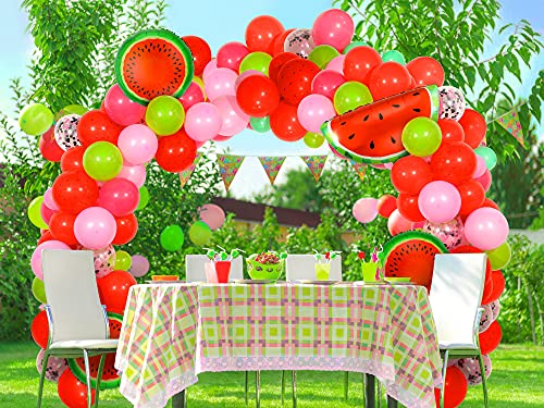 114 Pieces Watermelon Party Balloon Garland Arch Kit Watermelon Foil Balloons Watermelon Seed Red Polka Dot Balloons For Watermelon Birthday Party Decoration (Red) #TOP4