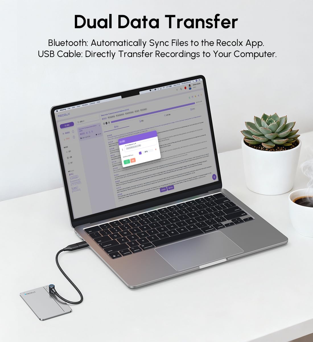 Cavo di ricambio per registratore vocale RECOLX AI, cavo di ricarica magnetico e adattatore USB a USB-C OTG, cavo di ricarica rapida da 0,6 m, kit di accessori di ricambio di backup