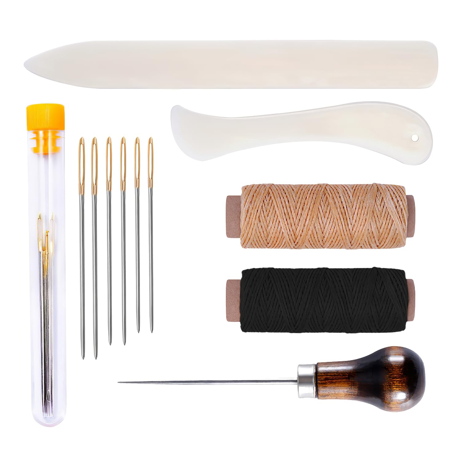 CoolShef 12Pcs Book Binding Kit – Leather Craft Tools with Bone Folder, Waxed Thread, Awl & Large-Eye Needles | Stitching Tools for Tailoring and Handmade Bookbinding Crafts-image-25