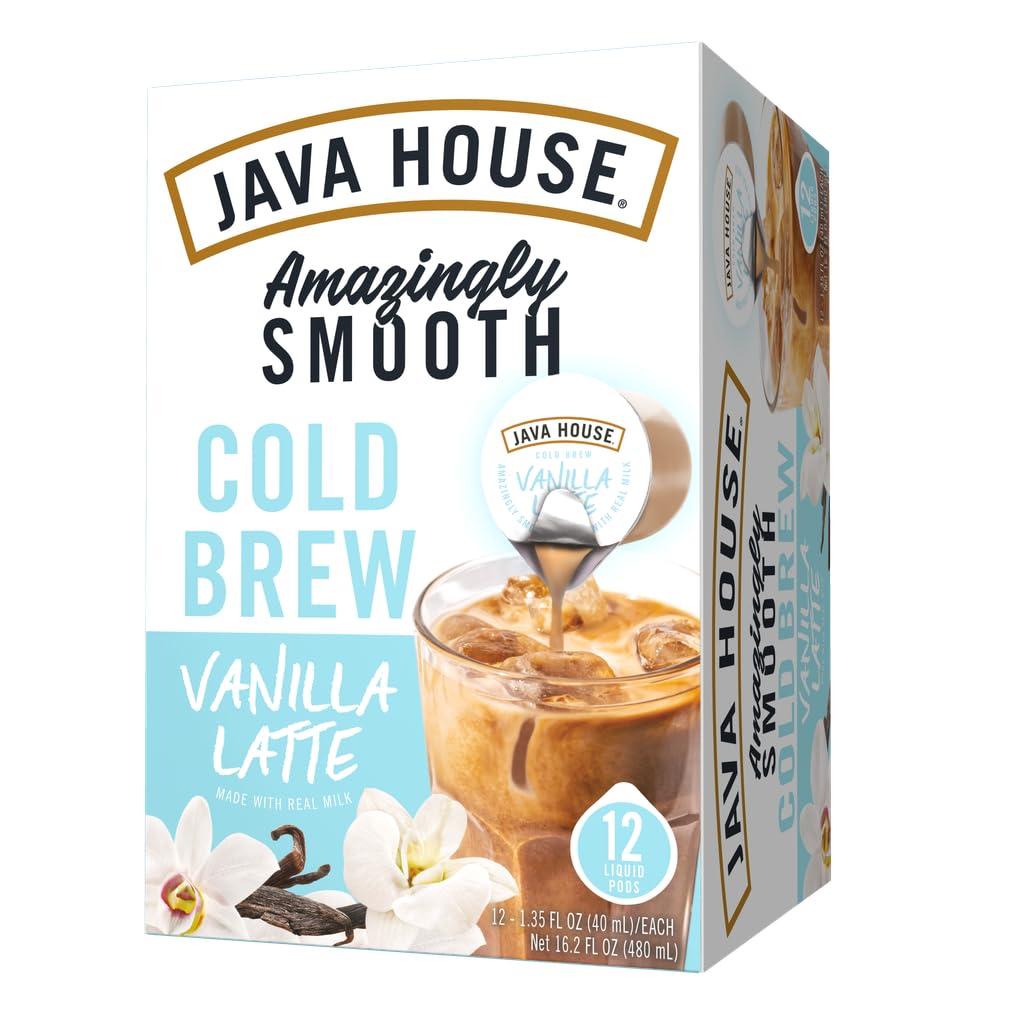 JAVA HOUSE French Vanilla Latte - Cápsulas de café frío (12 unidades) para pelar y verter cápsulas calientes o heladas