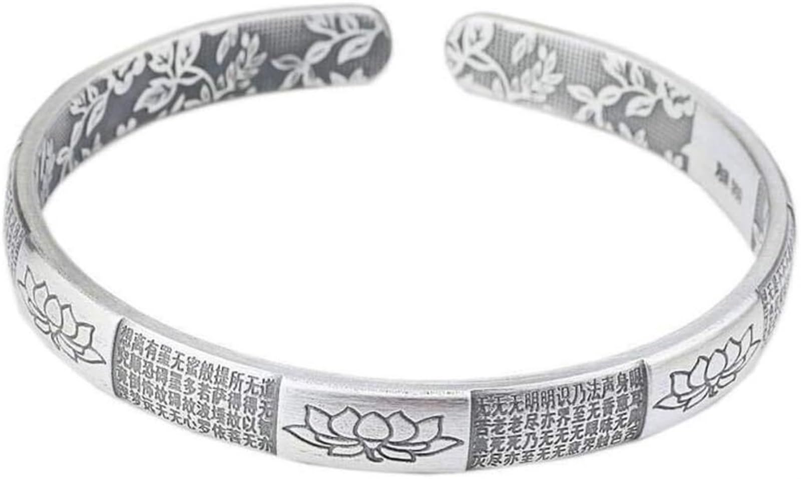 Bracciale in argento, bracciale rigido alla moda, braccialetto in argento 999 con detti buddisti Bracciale aperto femminile buddista Zen us Bracciale in argento Come mostrato i braccialetti possono es