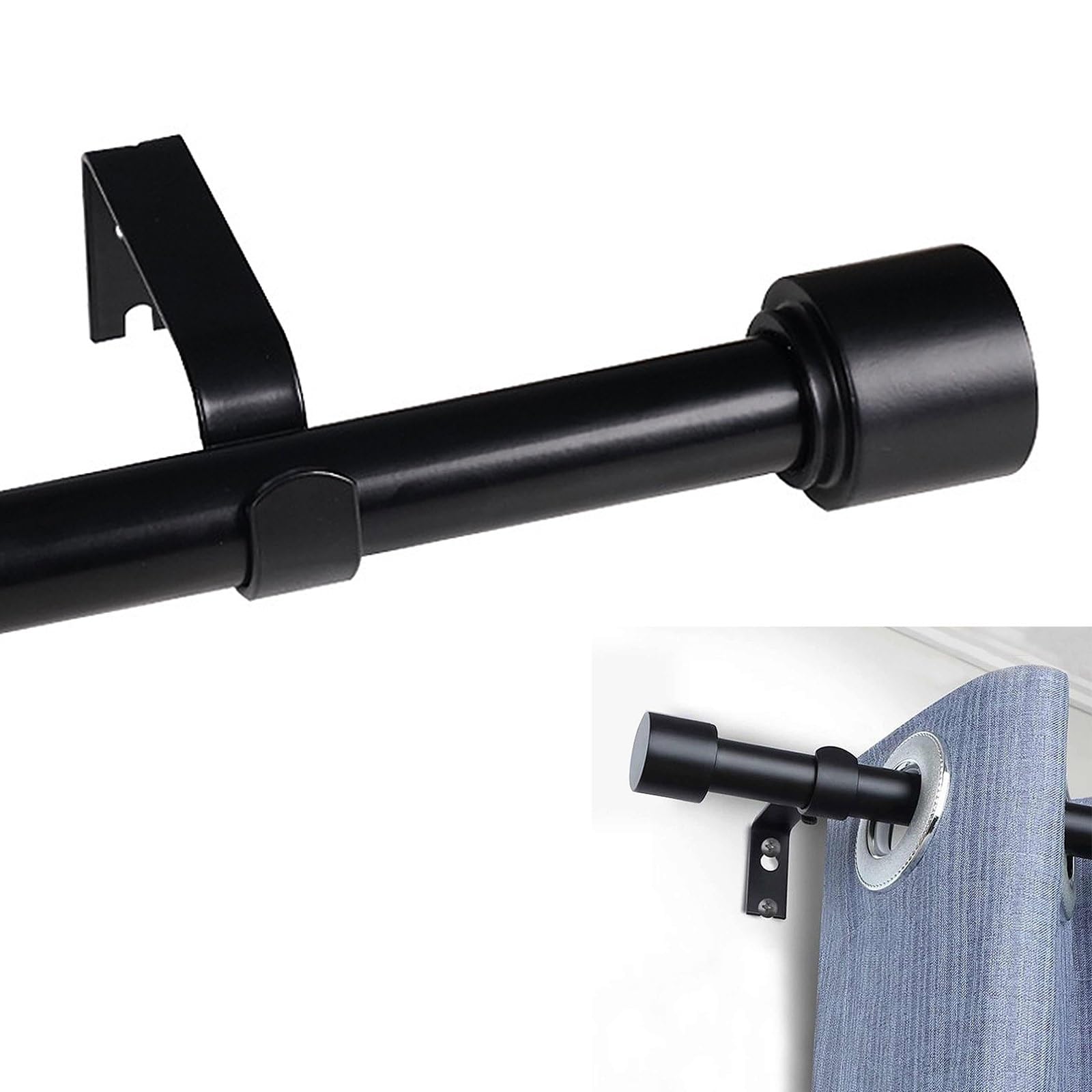 GLDYTVF Black Curtain Rods for Windows 25mm DiameterOutdoor Curtain Pole with Brackets Modern Curtain Rod with End Caps (45-71cm) - Perfect for Home Decor