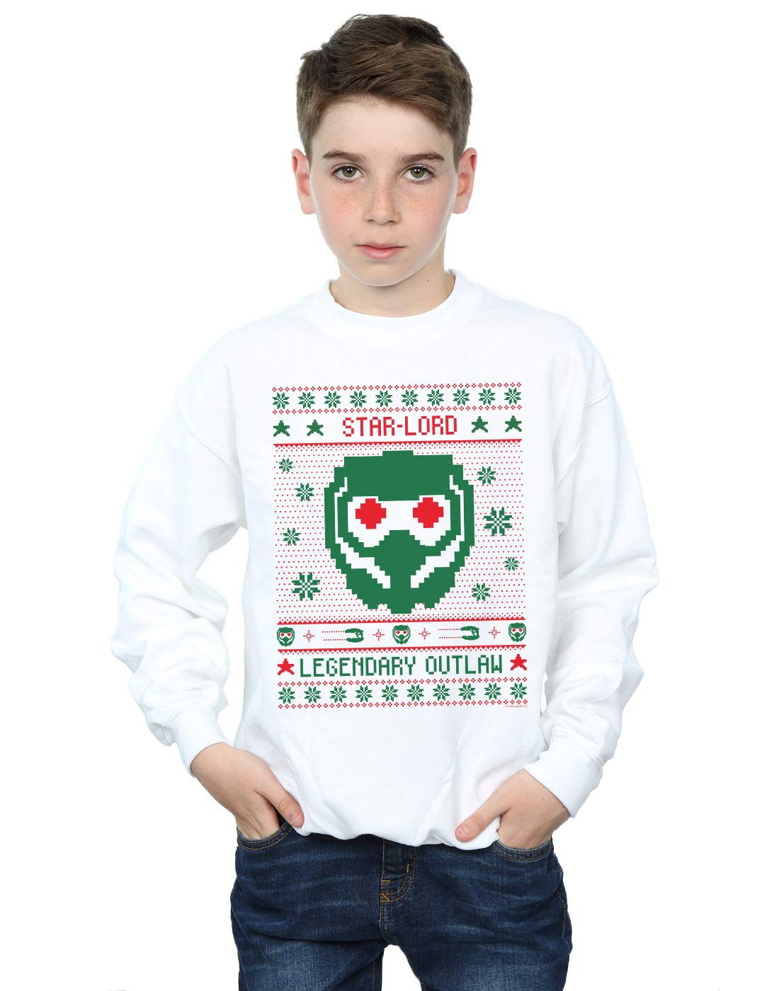 Absolute Cult Boys White Marvel Guardians Of The Galaxy Vol. 2 Star Lord Fair Isle Sweatshirt 12-13 Years