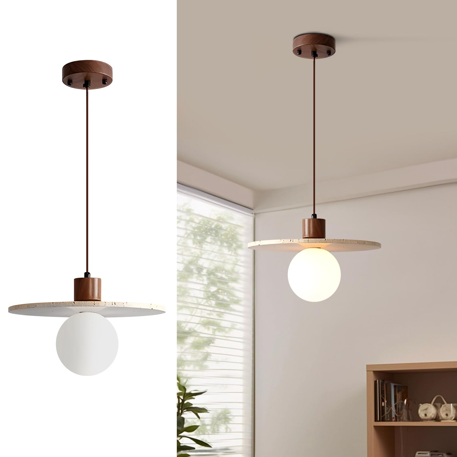 Fulesi Wabi Sabi Pendant Light 7.9" Small Japandi Natural Stone Pendant Lights Nordic Marble Hanging Light for Kitchen Island Dining Room Island