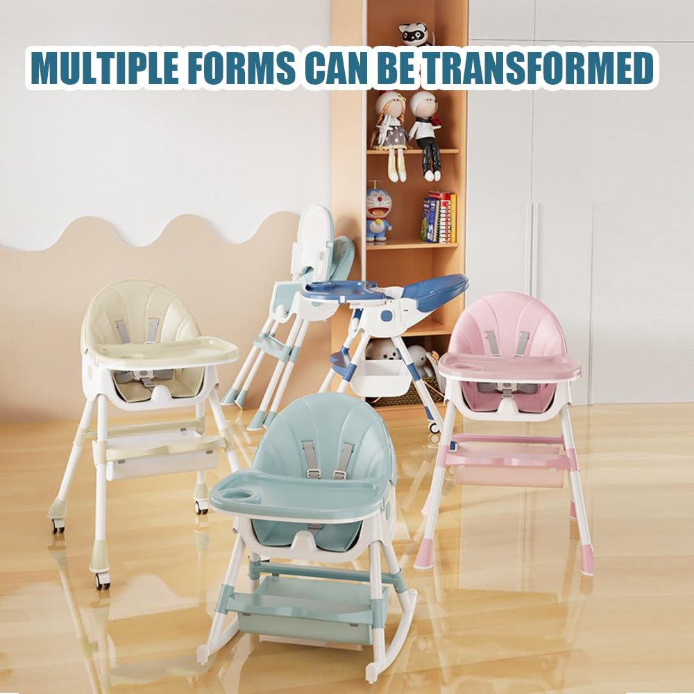 Chaise Haute Bébé – Chaise Enfant Pliable avec Plateau Détachable, Chaises à manger pour enfants avec Fonction d'Inclinaison Réglable et Table, Convient de 6 mois à 3 ans (6 en 1-Beige)