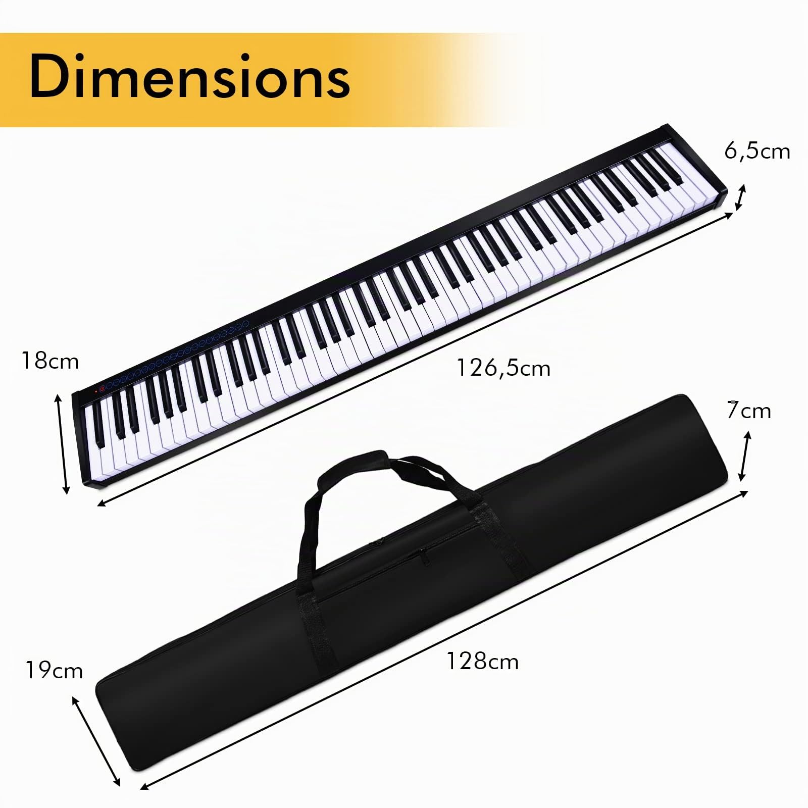 DREAMADE Piano Numérique 88 Touches avec Pédale, Clavier de Piano Électronique Portable, MIDI OUT et Interface d'alimentation USB, pour Débutants, Enfants, Adultes (126,5x18x6,5cm(88 Touches), noir)