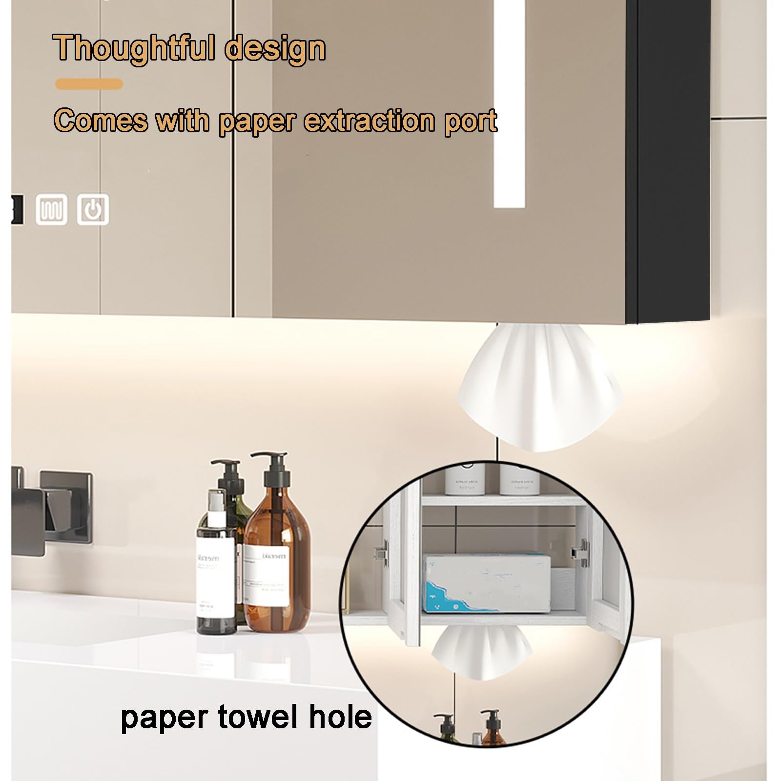 Specchio Espejo de baño con LED y espacio de almacenamiento, espejo de tocador de pared de 2 puertas, empotrado y de superficie, con regulador de intensidad y desempañador, interruptor táctil, di