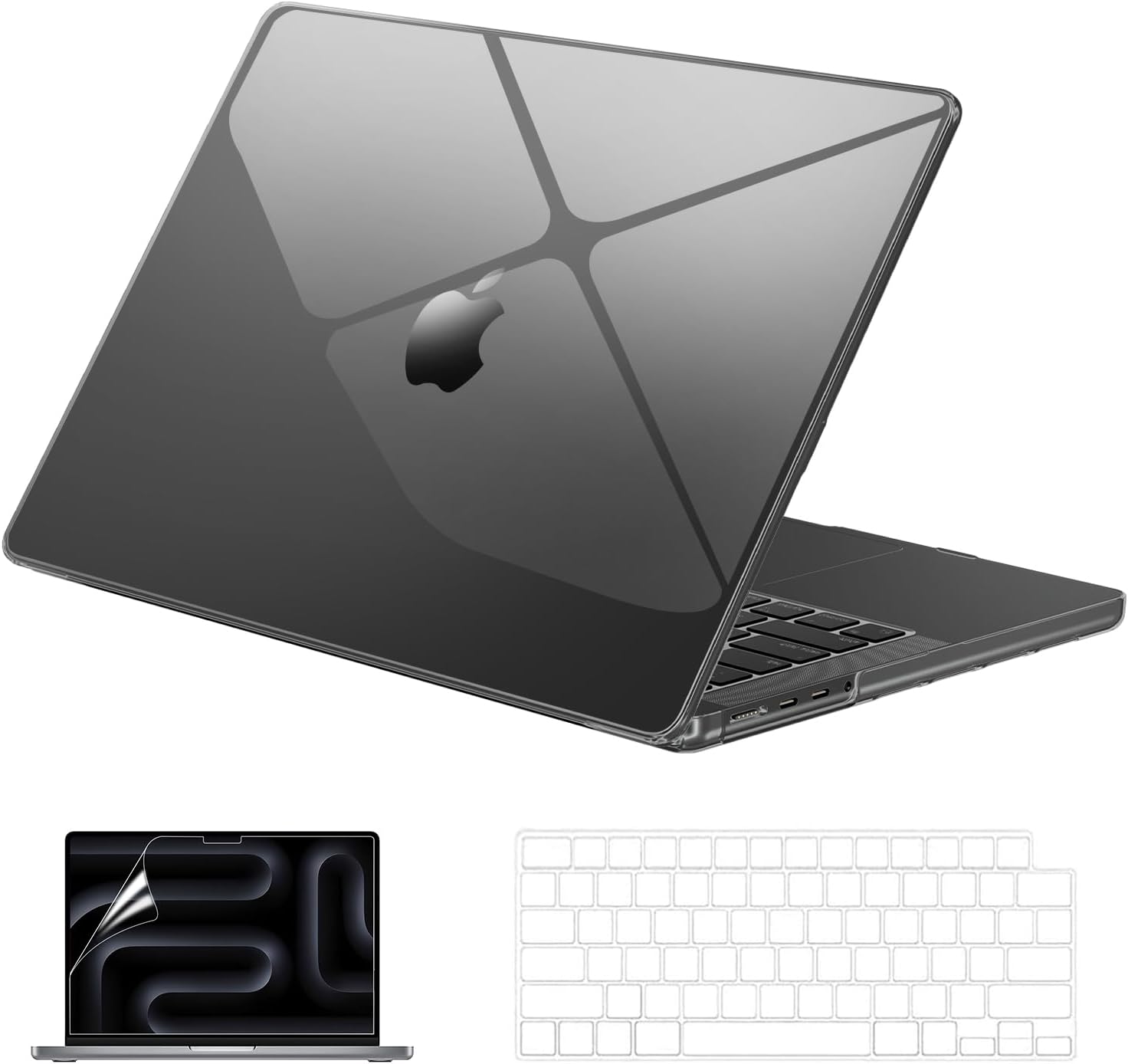 EooCoo Case Compatible with MacBook Pro 14 inch 2026-2021 M5-M1 Pro/Max Chip, Hard Shell Cases with Keyboard Cover, Screen Protector - Crystal Black
