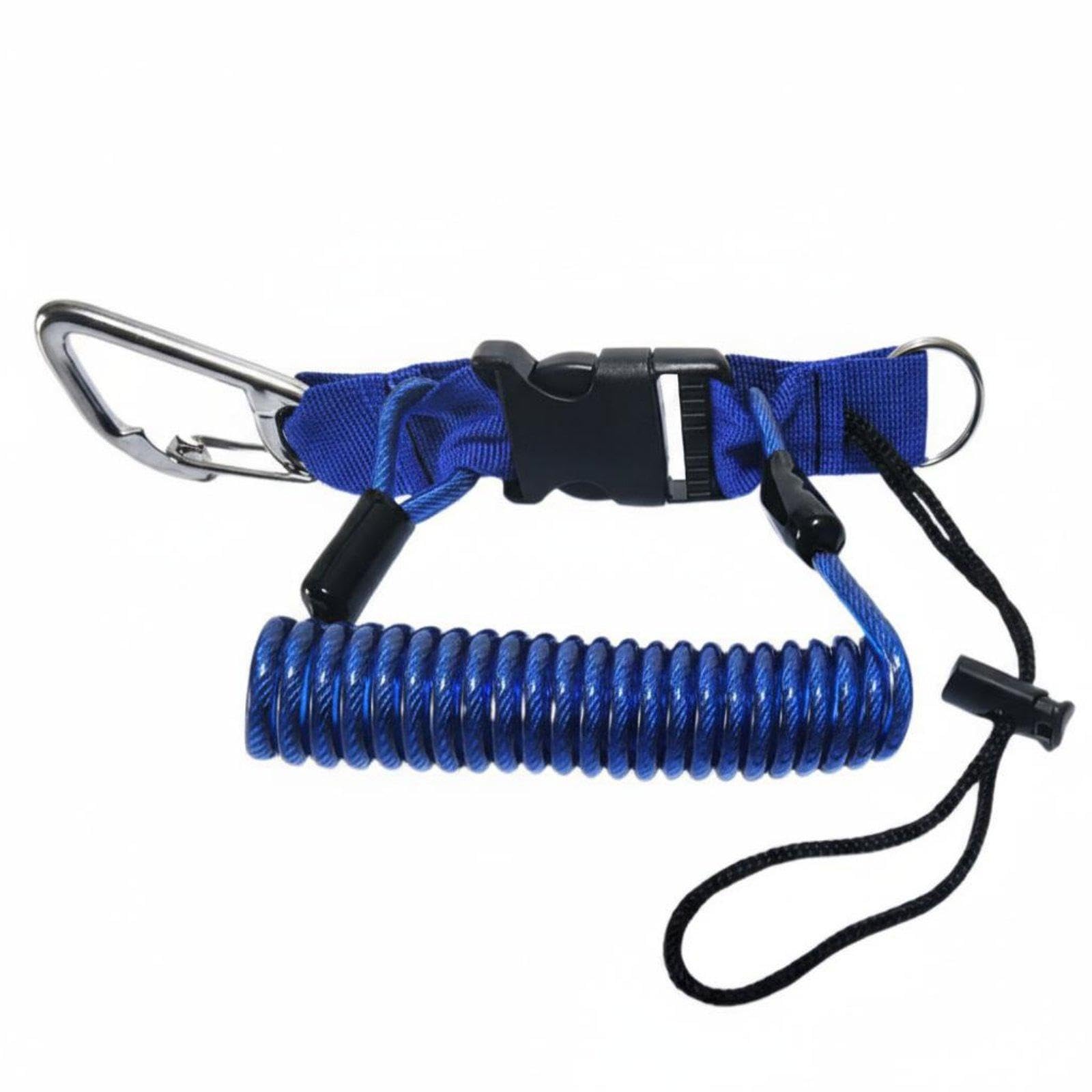 Coiled Camera Lanyard Stainless Steel Core Underwater Camera Leash Elastically Stretchable Spring Coil Lanyard for Snorkelers, Snorkeling, Boating Dark Blue Metal Buckle-image-48