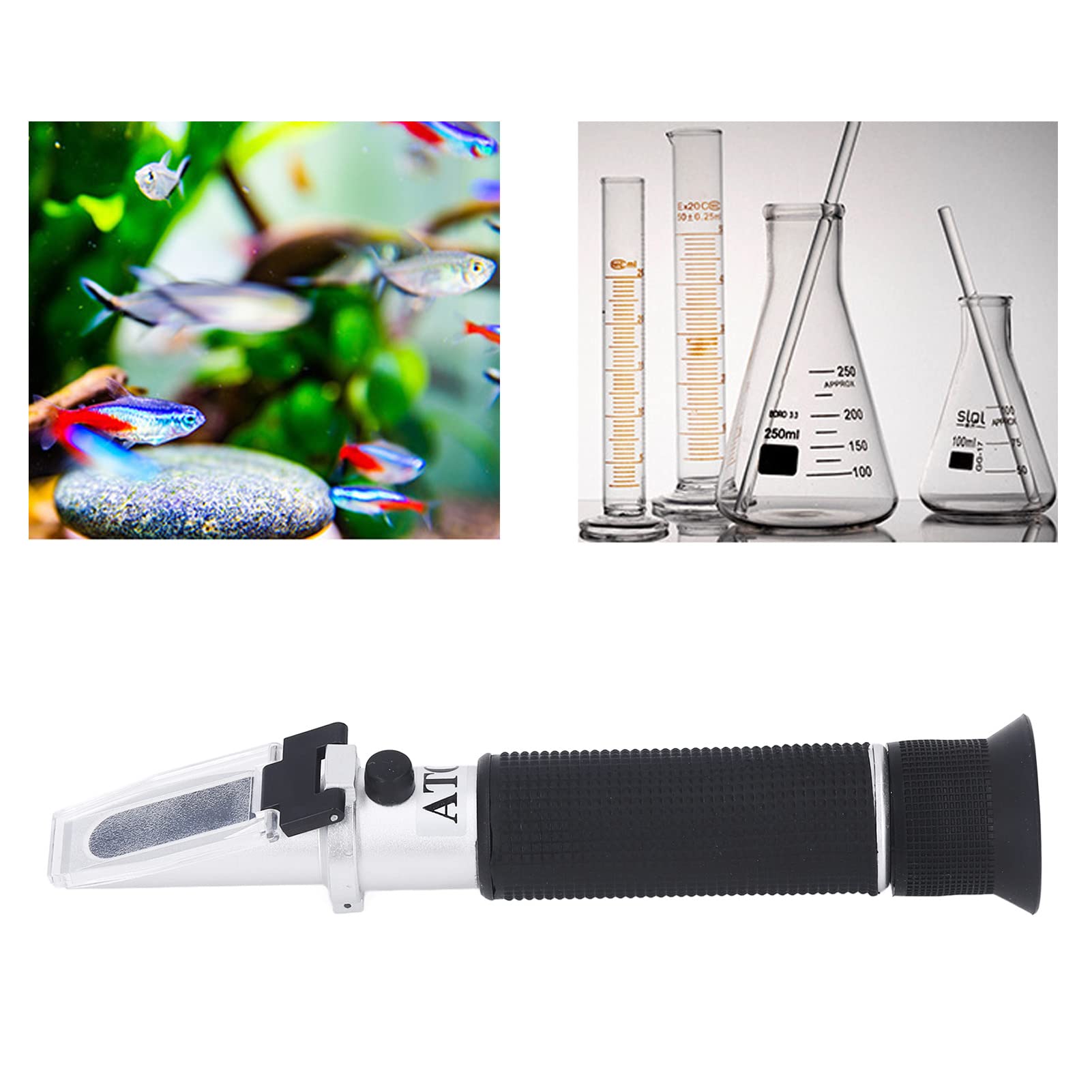 Salinity Refractometer Double Scale 0?100 PPT 1.000?1.070 Portable ATC Salinity Meter for Measure The Salinity of Water and Brine