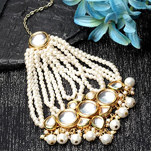 Image of Karatcart Gold Plated Pearl Beads Studded Floral Design Kundan Passa for Women