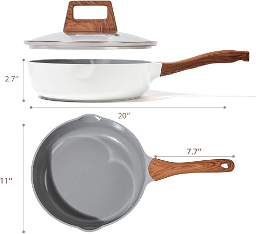 Miniatura 7 de Sartenes antiadherentes con tapa, sartén profunda de 11 pulgadas, antiadherentes, sartenes de cerámica con boquilla de vertido, sartén no tóxica