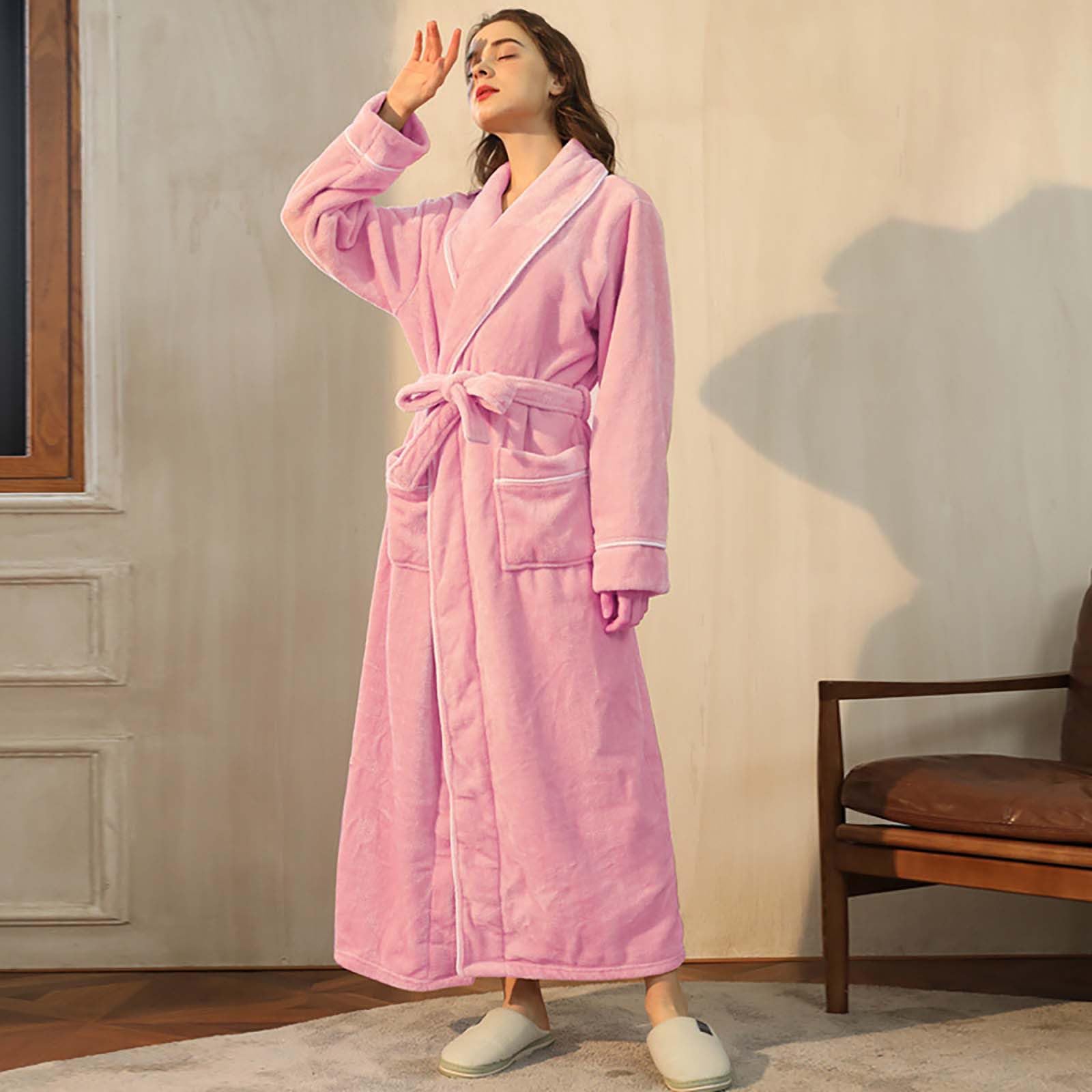 Accappatoio da donna in pile, in flanella, termico, caldo, in pile, kimono, comodo, morbido, abbigliamento da casa, per inverno e autunno, delicato sulla pelle