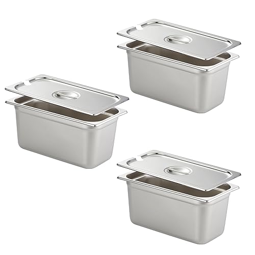 HECMAC 3 Pack 1/3 4-Inch Stainless Steel Anti-Jam Hotel Pans