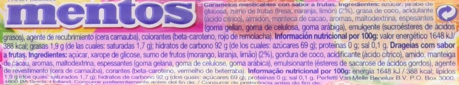 Mentos Caramelo Masticable 20x38g Frutas Variadas Caramelos Redondos