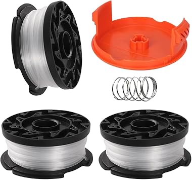 5 PCS Strimmer Spool Set – 3 Replacement Spools, 1 Cap, 1 Spring, Compatible with Black+Decker AF-100, ST5530-GB, GLC3630L20-GB, STC1820PC-GB, BESTA530-GB, BESTA525-GB