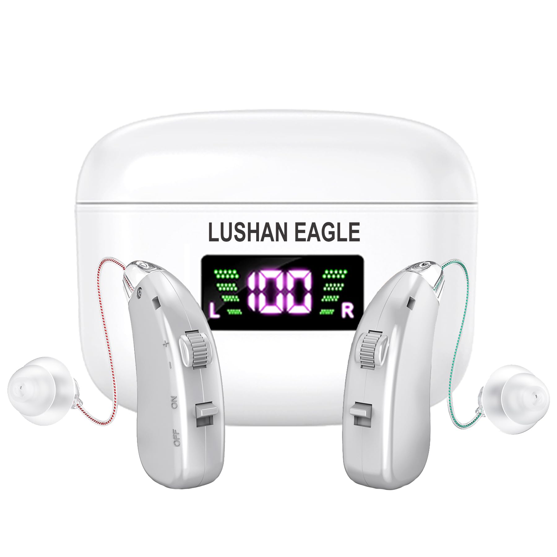 Auriculares de amplificación digital recargables, estuche de carga para amplificador con pantalla LED, color beige (Plata)