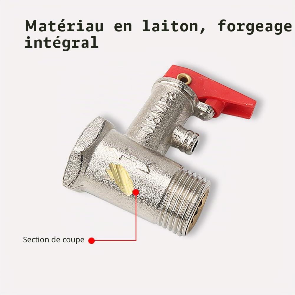 Soupape de Décharge de Pression de Chauffe Eau,Valve de Soulagement de Pression,Soupape de Sécurité en Laiton Nickelé,Convient pour Chauffe Eau Electrique 0.8 MPa Rouge Tokaneit