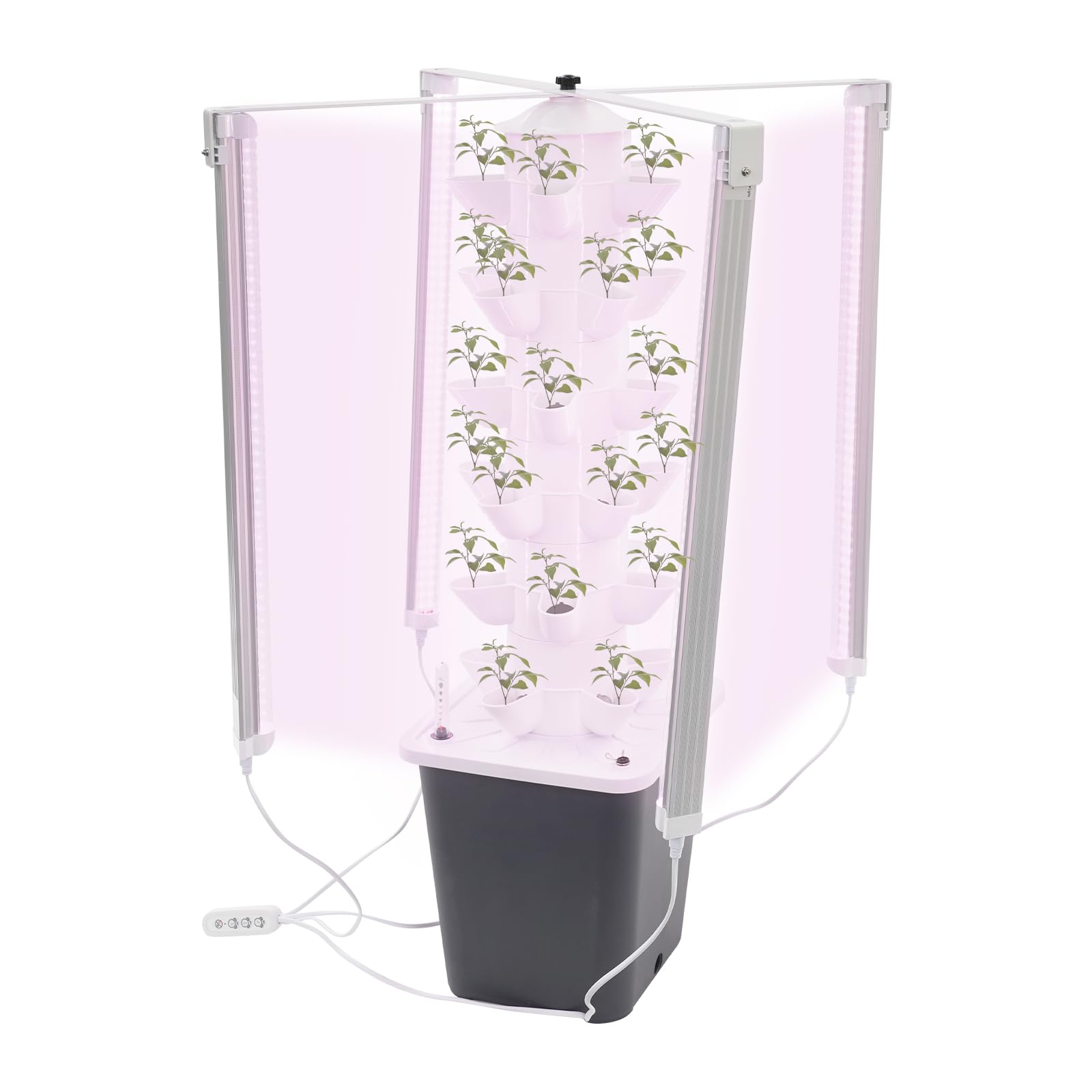 Wieża hydroponiczna z oświetleniem LED, 6-poziomowa pionowa wieża rolnicza z 30 otworami na rośliny, automatyczny system Smart Garden do ogrodu ziołowego, warzyw i sałatek