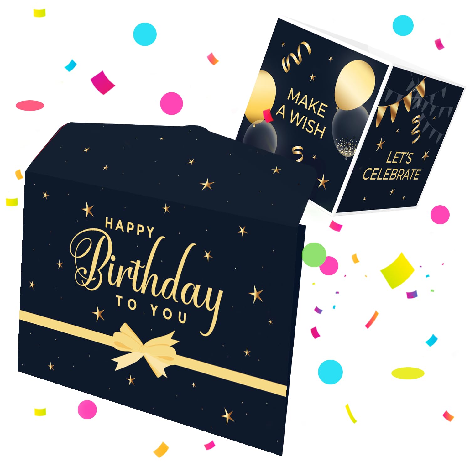 FETTIPOP 2 en 1 Boum Enveloppe Explosion Confettis Anniversaire Noir Premium 22 x 24 cm
