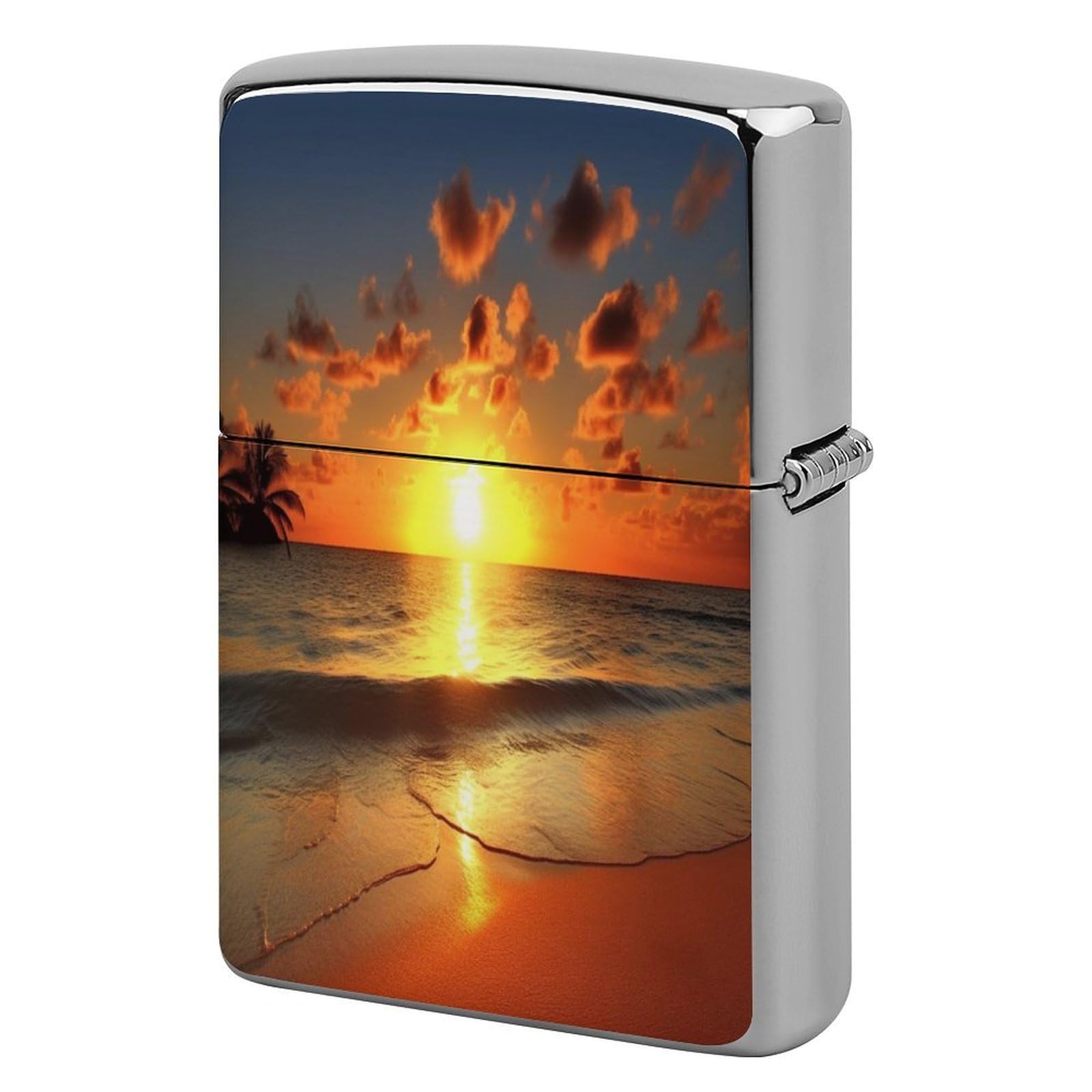 Fodpand Style Beach Sunrise Metal Lighter Case Cover Lighter Sleeve