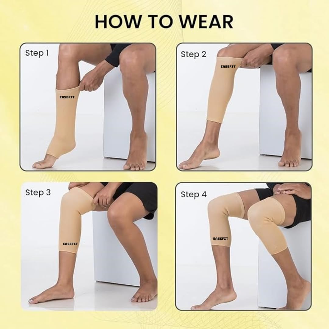 EASEFIT Orthopedic Pain Relief Knee Support Cap Brace/Sleeves Pair For Sports, Pain Relief, Compression Support, Exercise, Gym, Running, Cycling, Knee Support For Men And Women (L, Beige) 2