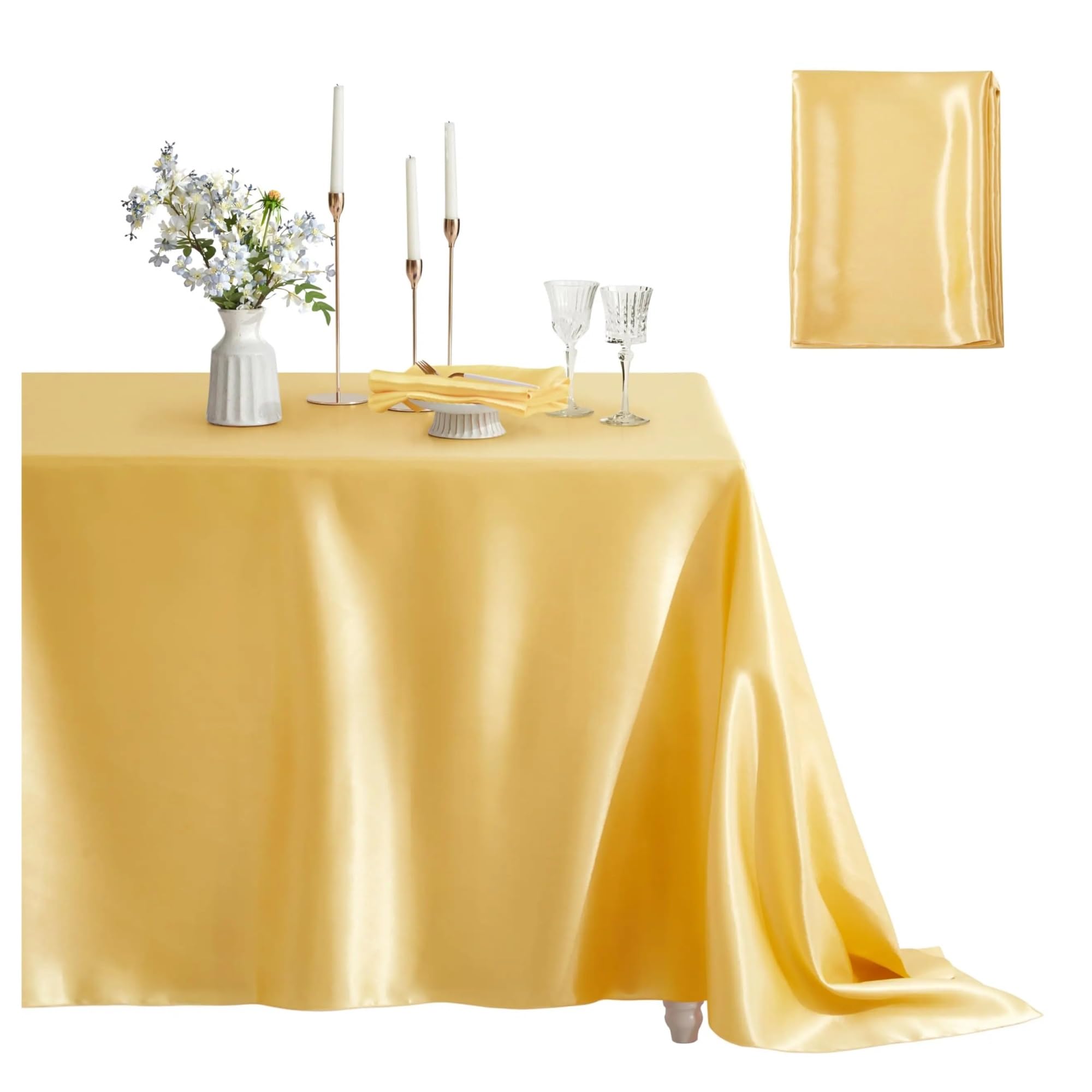 LuMOUzhou Reusable Rectangle Satin Tablecloth Satin Tablecloth Rectangle Multicolor Dining Wedding Party Banquet, 145x260cm(Golden)
