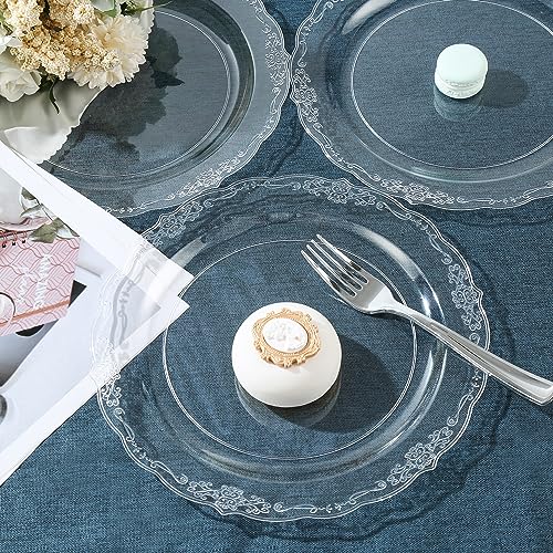Conflech 100 Pieces Clear Plastic Plates - 10.25 inch Clear Dinner Disposable Plates - Premium Hard Disposable Dinner Plates - Party Supplies for Birthdays, Celebrations, Wedding and Events - Thumbnail 5
