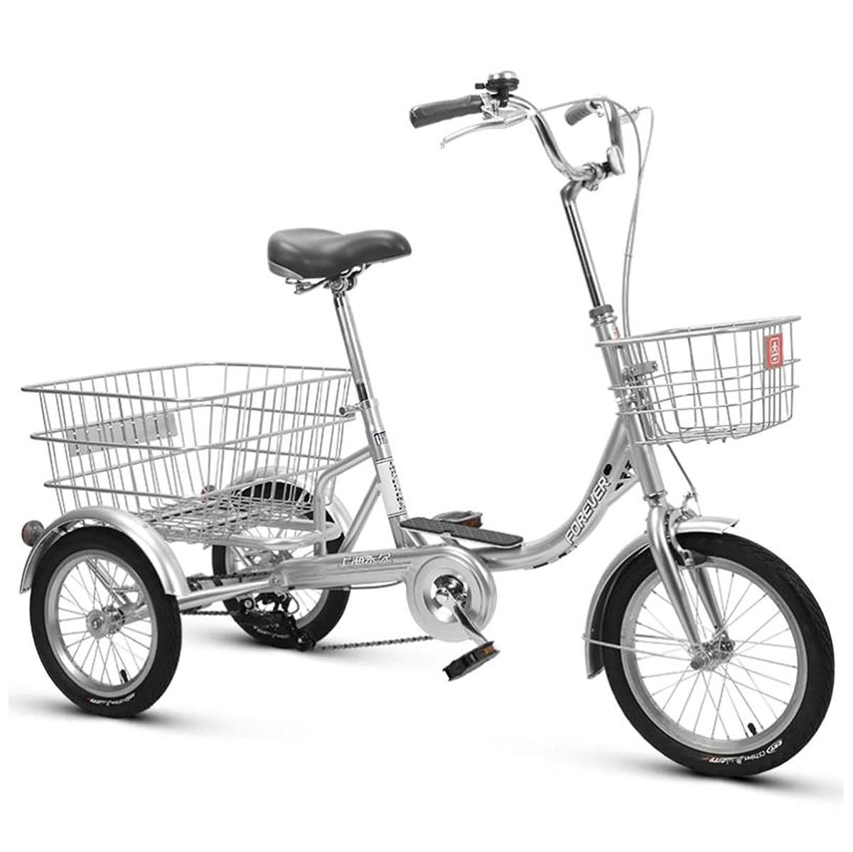 Bicicletta Tre Ruote Esterno, 14 Pollici, Triciclo Adulti, Triciclo Tre Ruote, Bici Crociera con Telaio in Acciaio, Cyclette con Sedile Regolabile e Cestino portaoggetti allargato Ciclismo Donna e