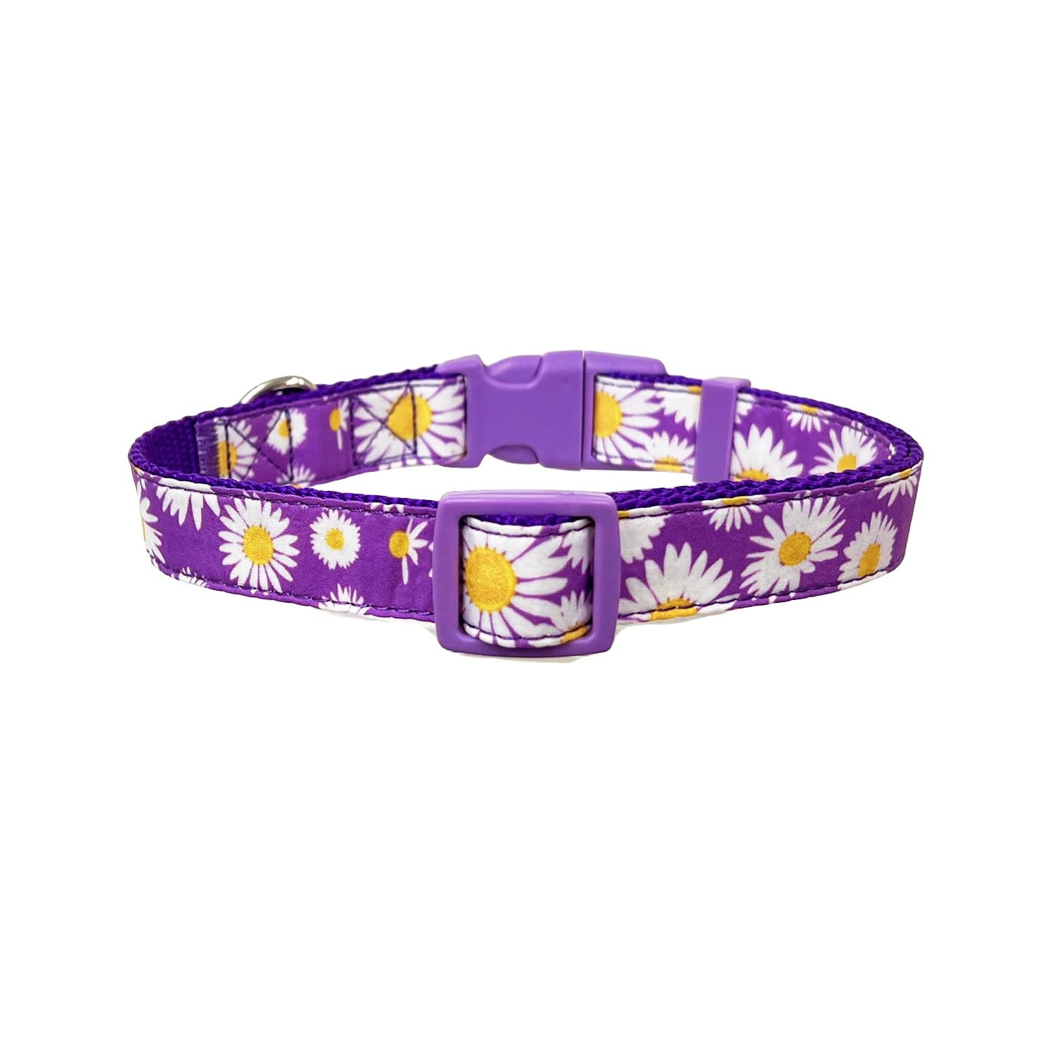 Olahibi Basic Dog Collar, Nylon Webbing Plus Cotton Ribbon, Daisy Pattern, for Small Dogs.(S, Purple Daisy) - Image 2