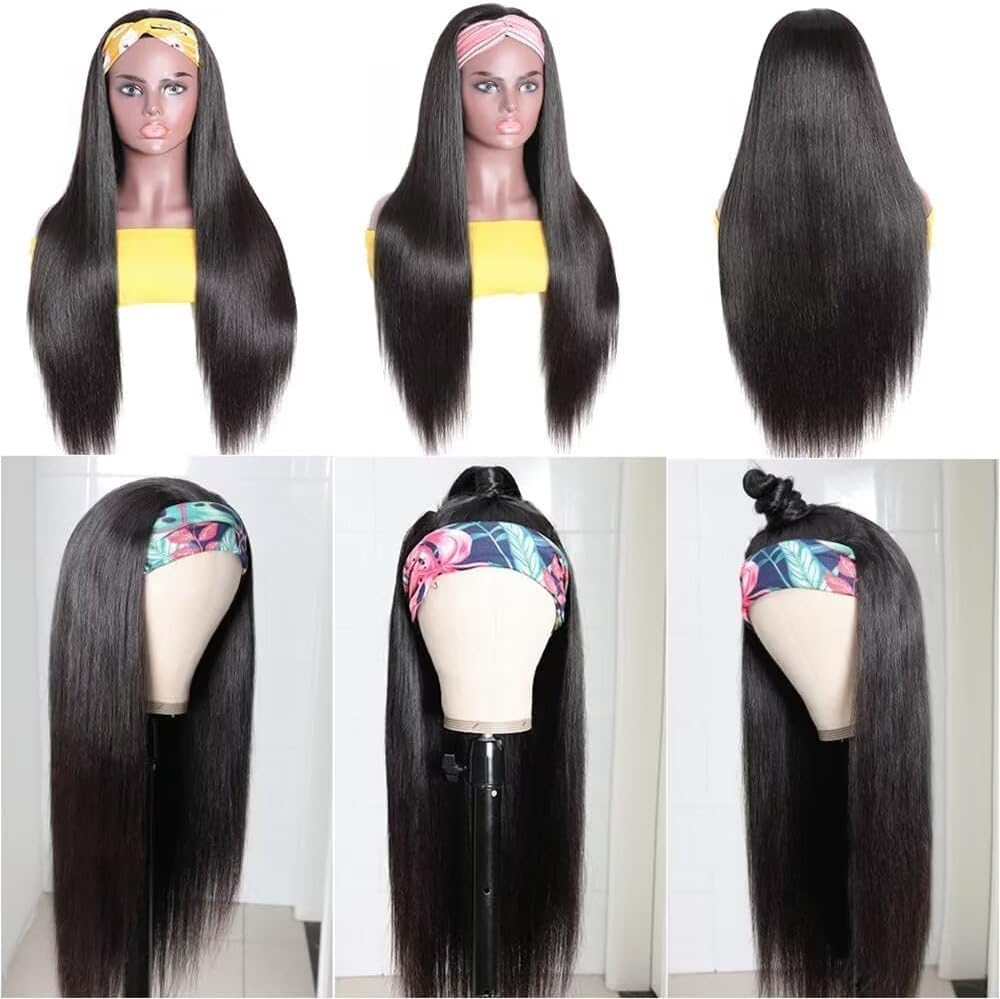 parrucca donna capelli veri umani Straight Human Hair Wigs18 Inch Wear and Go Guleless Wig Human Hair Headband Wigs For Black Women Parrucca Donna Straight Wig Human Hair 180% Density