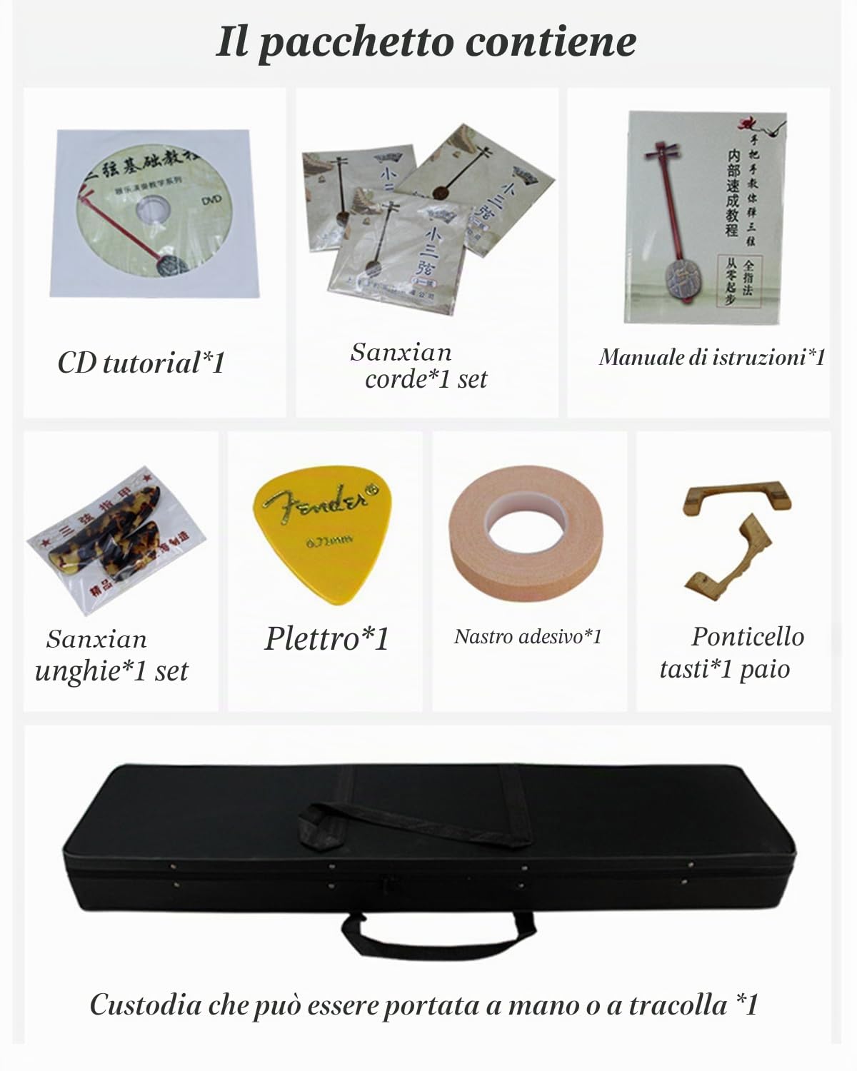 Chitarra Tradizionale Cinese a 3 Corde Sanxian, Strumento Cinese per Principianti, artisti Black S