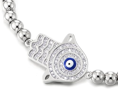 Miniatura 2 de COOLSTEELANDBEYOND Pulsera de cuentas para mujer y hombre con circonita cúbica Hamsa Mano de Fátima, Circonia cúbica Latón, Circonita cúbica