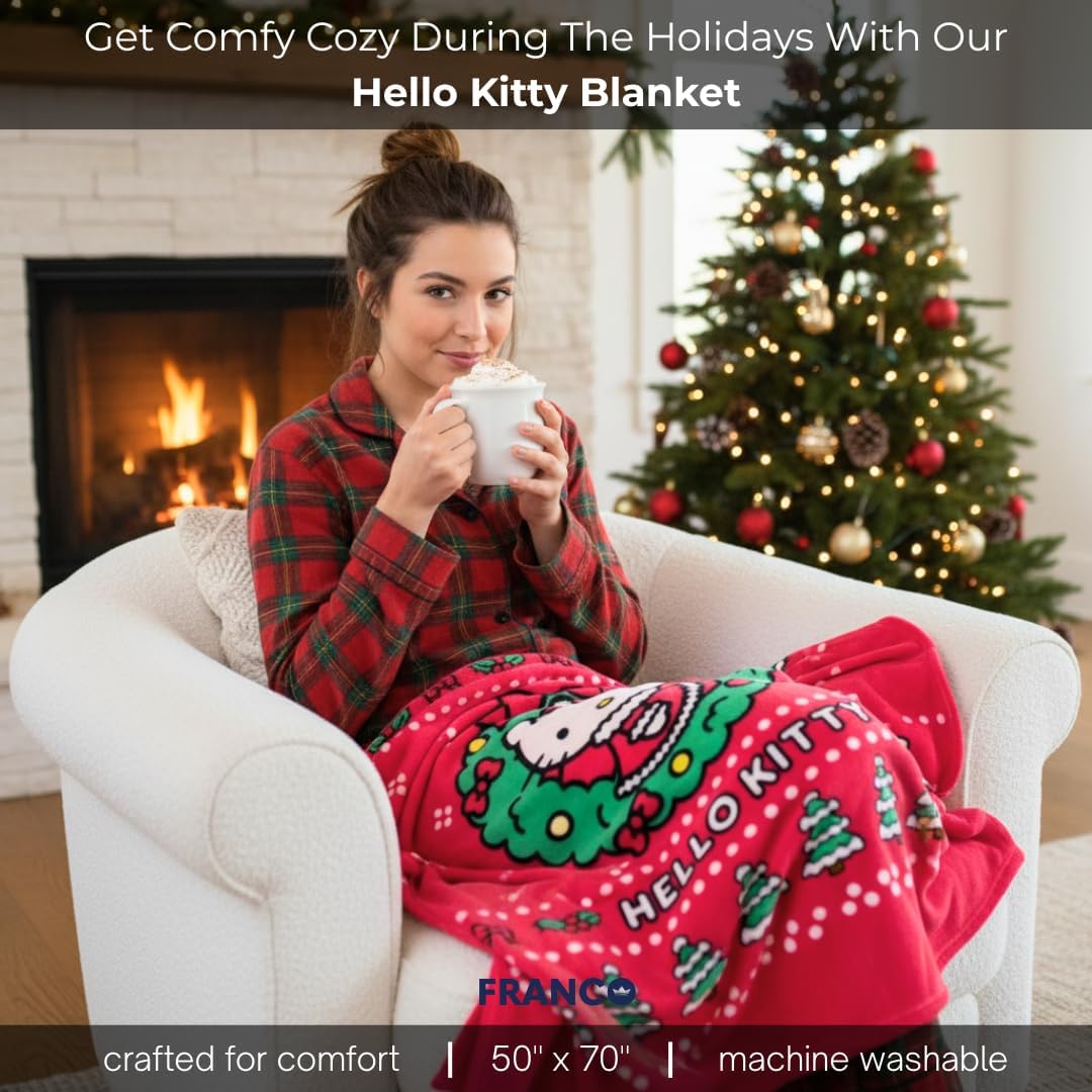 Franco Collectibles Sanrio Hello Kitty Ugly Sweater Christmas Blanket, Super Soft Holiday Cozy Plush, 70 in x 50 in, (Officially Licensed Product) - Image 2
