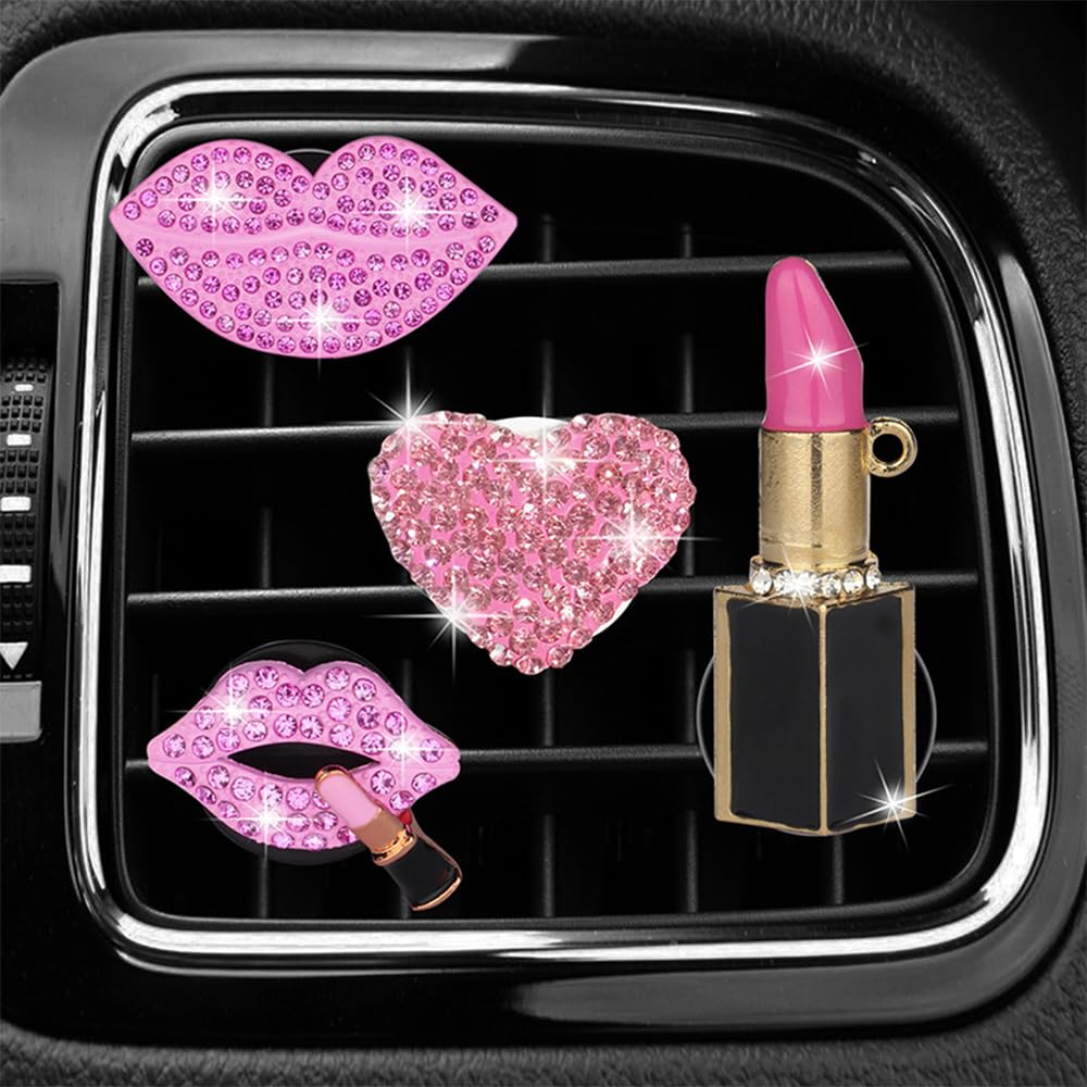 Lot De 3 Clips Pour Grille D'aération De Voiture, Diffuseur De Parfum En Strass, Décoration De Voiture, Accessoires De Voiture Pour Femmes Et Filles (rose