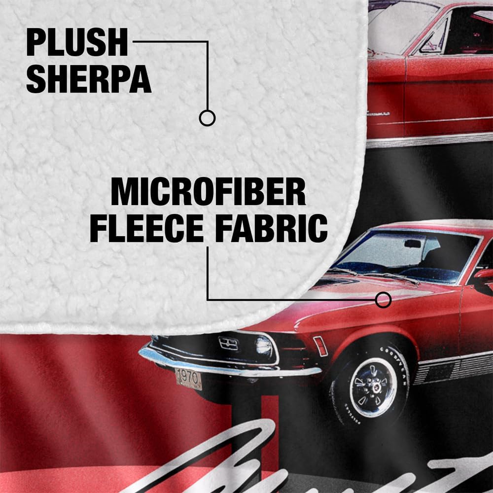 Ford Blanket, 50"x60" Mustang Line Up Silky Touch Sherpa Back Super Soft Throw Blanket